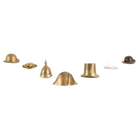 Appraisal: Group of Five Brass Miniature Hats Together with Two Glass