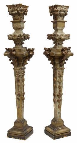 Appraisal: pair Large French giltwood torcheres pedestals th c with Corinthian