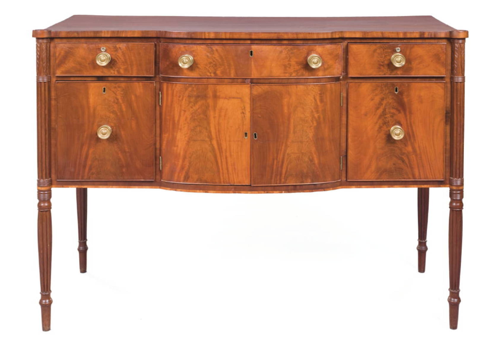 Appraisal: MASSACHUSETTS SHERATON CARVED MAHOGANY SIDEBOARD The top with outset rounded