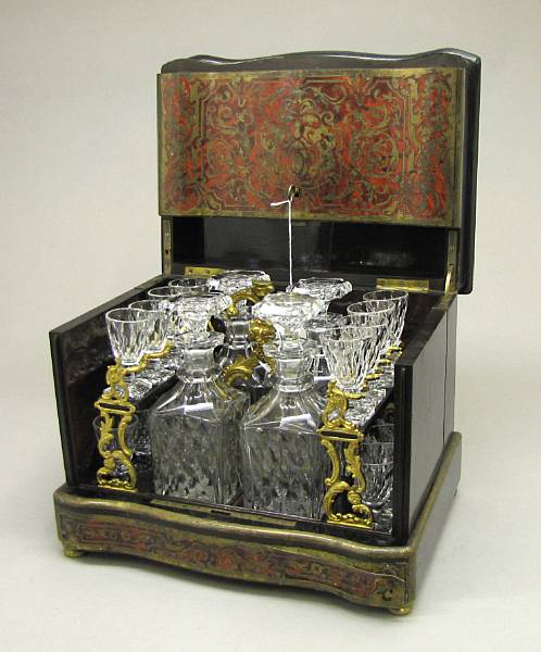 Appraisal: A Napoleon III boulle marquetry tortoiseshell cave liqueur Jensen Paris