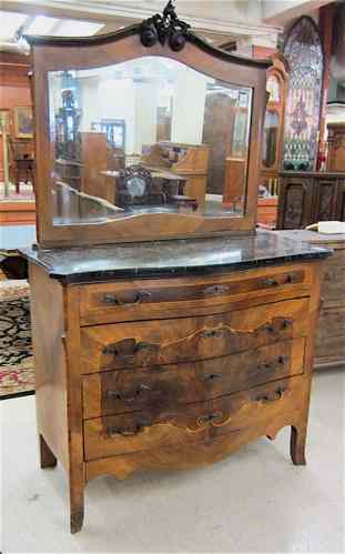 Appraisal: LOUIS XV STYLE INLAID WALNUT DRESSER WITH MIRROR Continental c