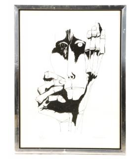 Appraisal: Oswaldo Guayasamin Face Lithograph Oswaldo Guayasamin Ecuadorian American - Untitled