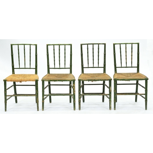 Appraisal: A set of four green painted faux bamboo chairs early