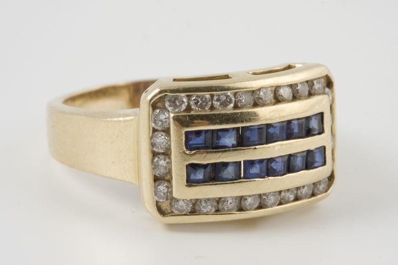 Appraisal: KT Diamond and Sapphire Ring rectangular ring top with two