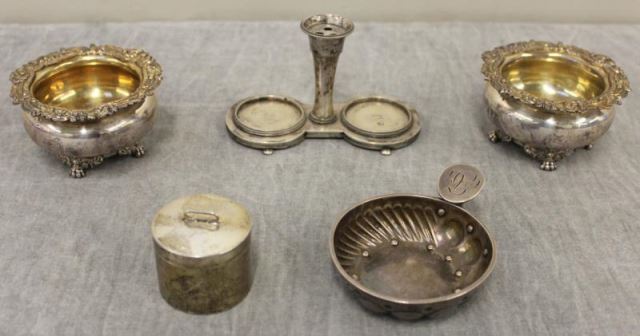 Appraisal: STERLING Antique Hollow Ware Grouping Includes a pair of footed