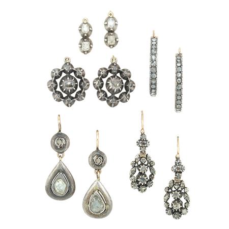 Appraisal: Five Pairs of Antique Diamond Earrings Estimate -