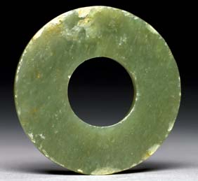 Appraisal: ARCHAIC JADE BI Chinese Han Dynasty archaic green jade ritual