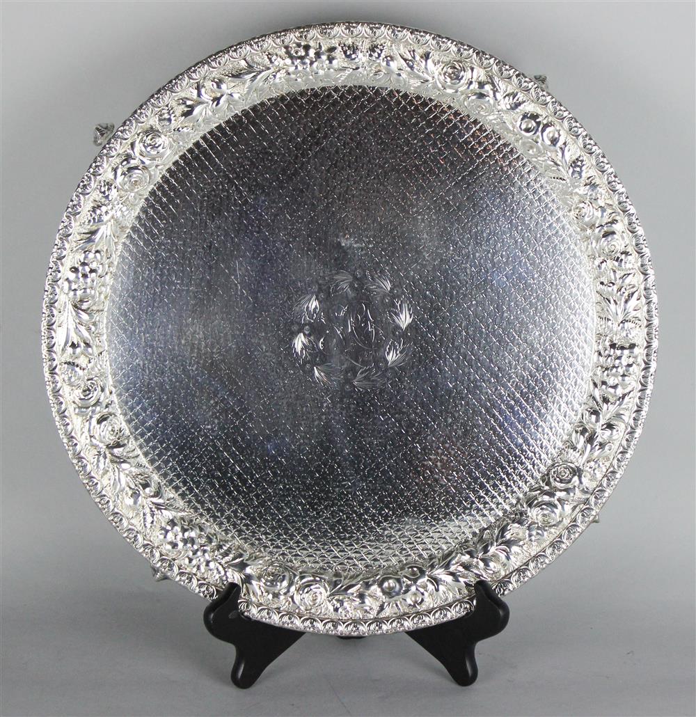 Appraisal: AMERICAN SILVER REPOUSSE FOOTED CIRCULAR SALVER ca Jacobi Jenkins with