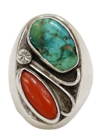 Appraisal: Southwest silver content unknown ring featuring bezel set turquoise and