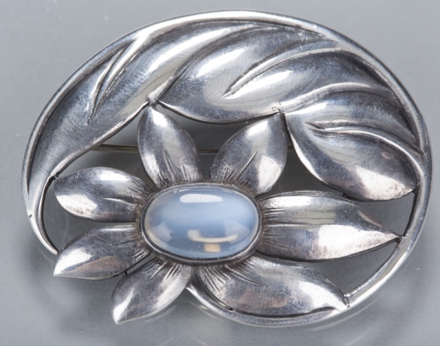 Appraisal: Georg Jensen Moonstone Brooch Marked Jensen Inc USA 'Sterling' Dia