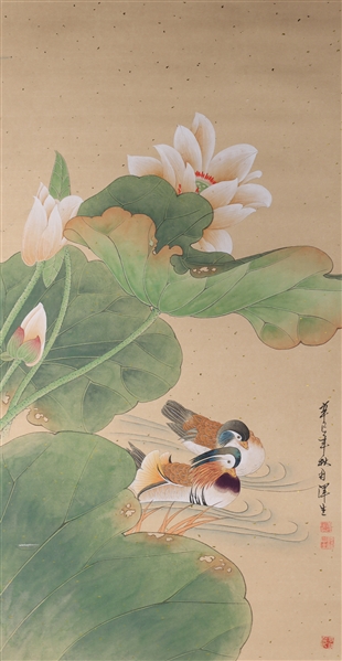 Appraisal: Chinese ink and color on paper painting of ducks and