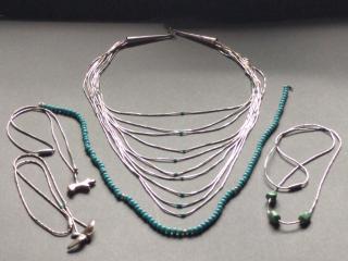 Appraisal: Turquoise and silver necklace Five turquoise and silver necklaces the