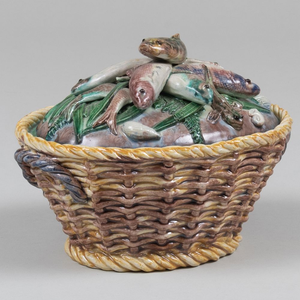 Appraisal: Continental Palissy Style Majolica Fish Basket x x in Property