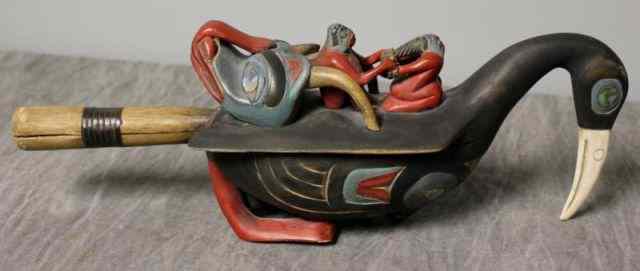 Appraisal: Northwest Coast Raven Rattle Painted and carved with abalone inlay