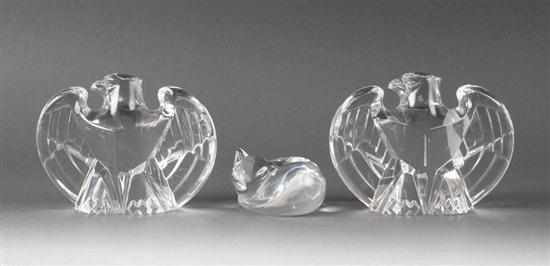 Appraisal: Pair of Steuben crystal eagles and similar cat figure eagles