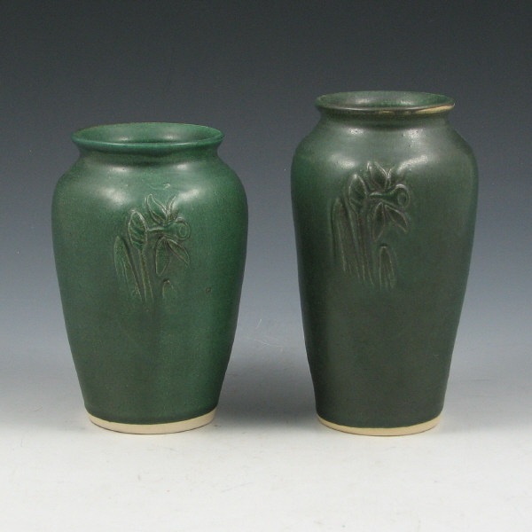 Appraisal: Lot of two Door Pottery matte green vases from th