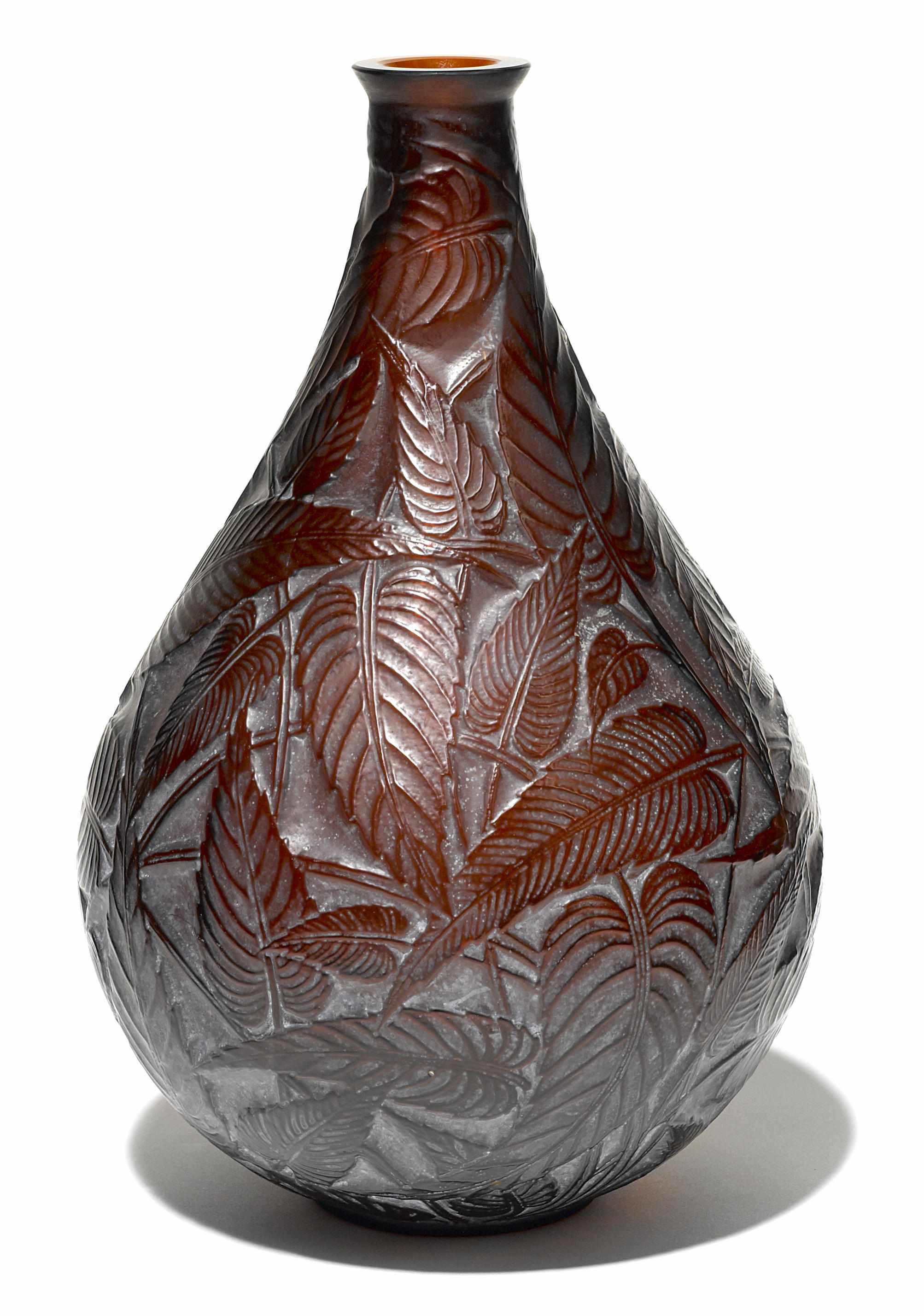 Appraisal: A Ren Lalique dark amber glass vase Sauge Marchilhac model