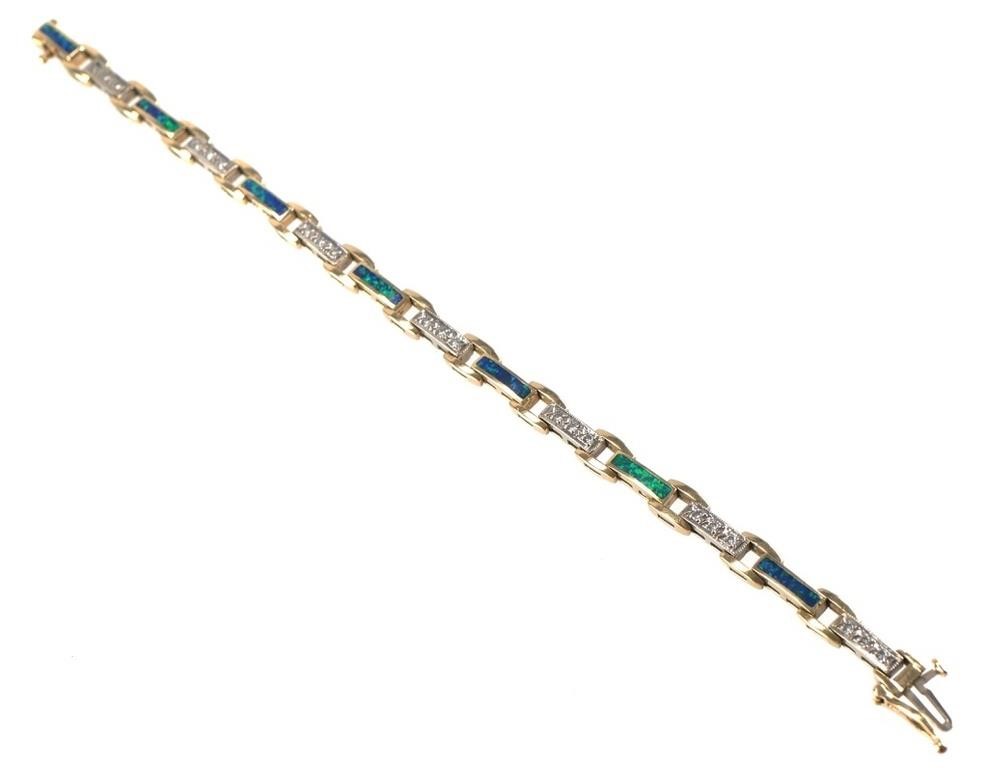 Appraisal: K Yellow gold bracelet with alternating links of inset opals