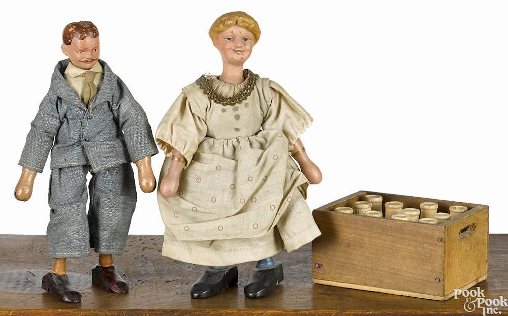 Appraisal: Two Schoenhut painted wood figures '' h together with a