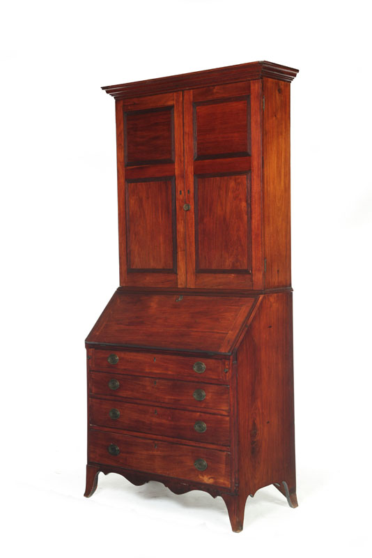 Appraisal: FEDERAL DESK-AND-BOOKCASE Possibly western Pennsylvania early th century walnut and