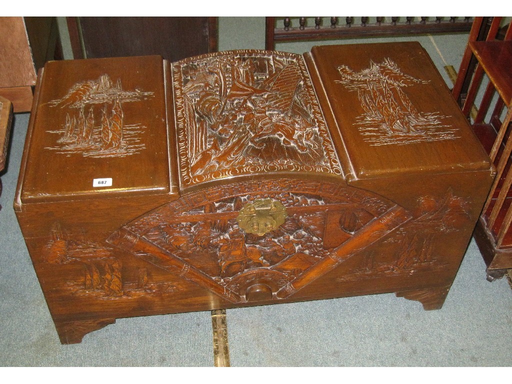 Appraisal: Carved hardwood camphorwood lined chest