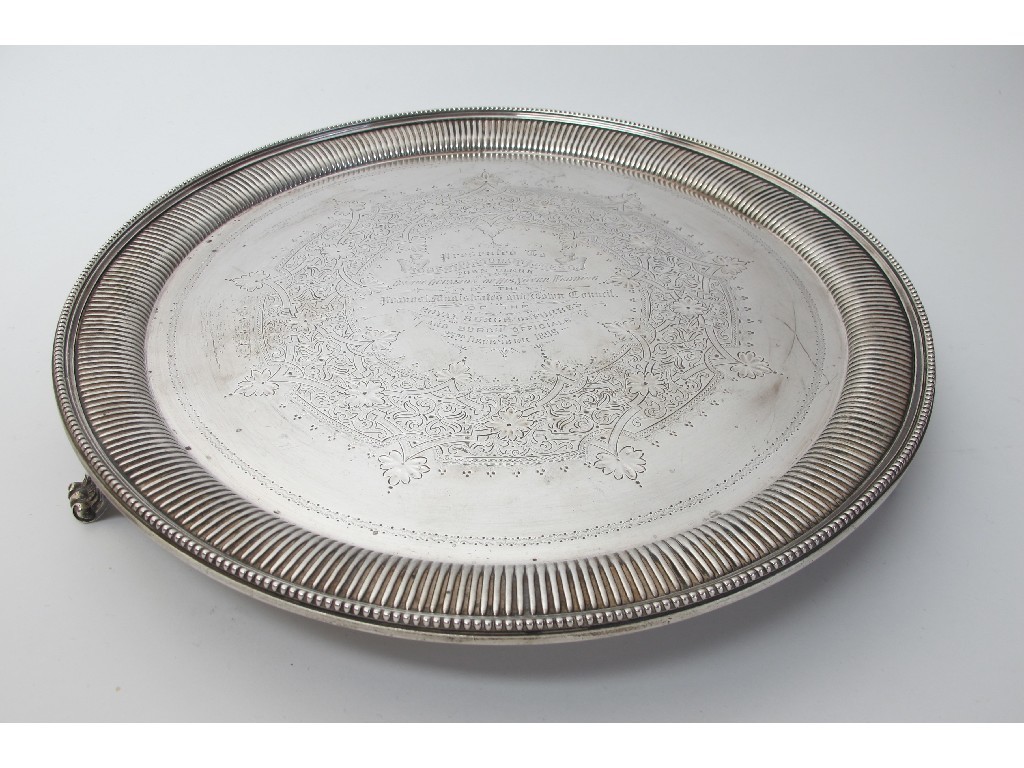 Appraisal: A Victorian silver salver of circular form with ribbed border