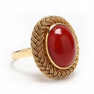 Appraisal: KT Red Coral Ring circa s the oval red coral