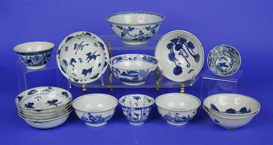 Appraisal: COLLECTION OF SIXTEEN CHINESE BLUE AND WHITE BOWLS with several