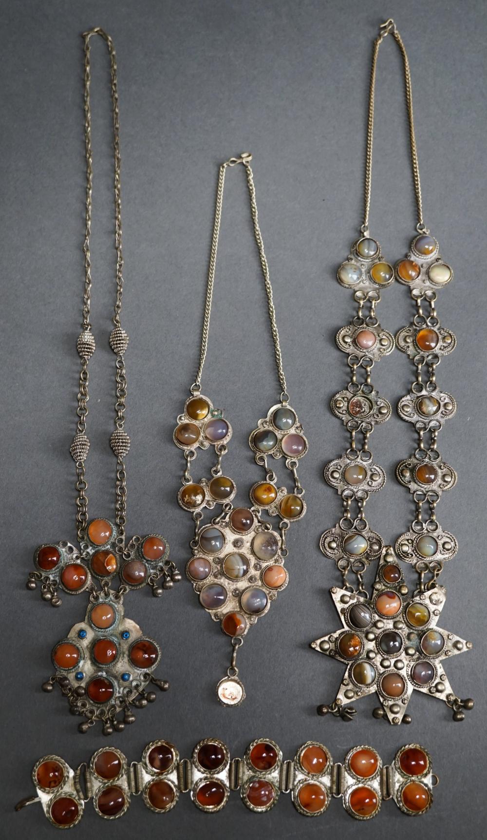 Appraisal: Collection of Middle Eastern Stone Mounted Silvered Metal Jewelry