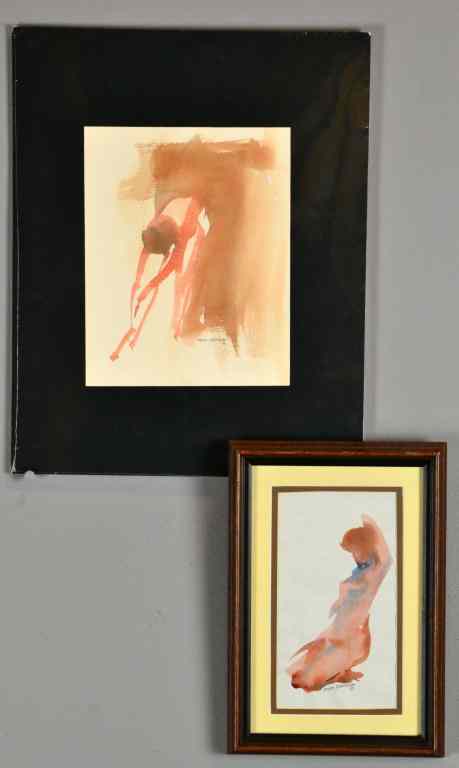 Appraisal: Nude Watercolor Sketches by John DroskaEach depicting nudes one framed