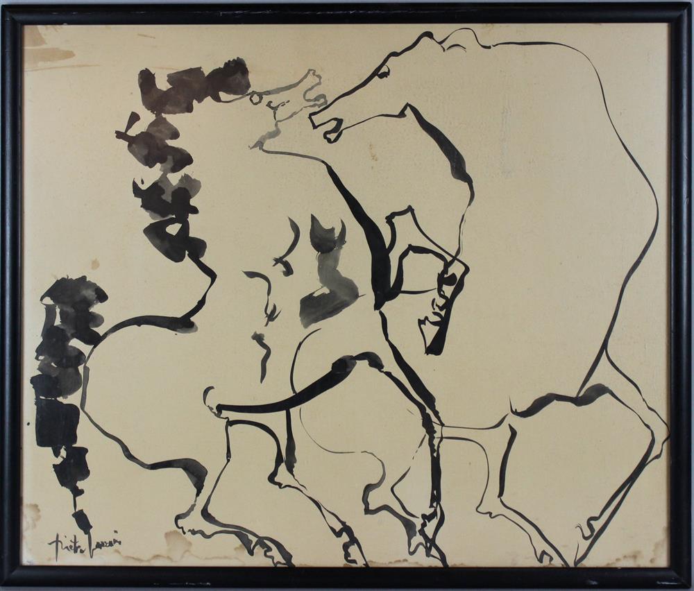 Appraisal: PIETRO LAZZARI AMERICAN - HORSES Ink on paper x in