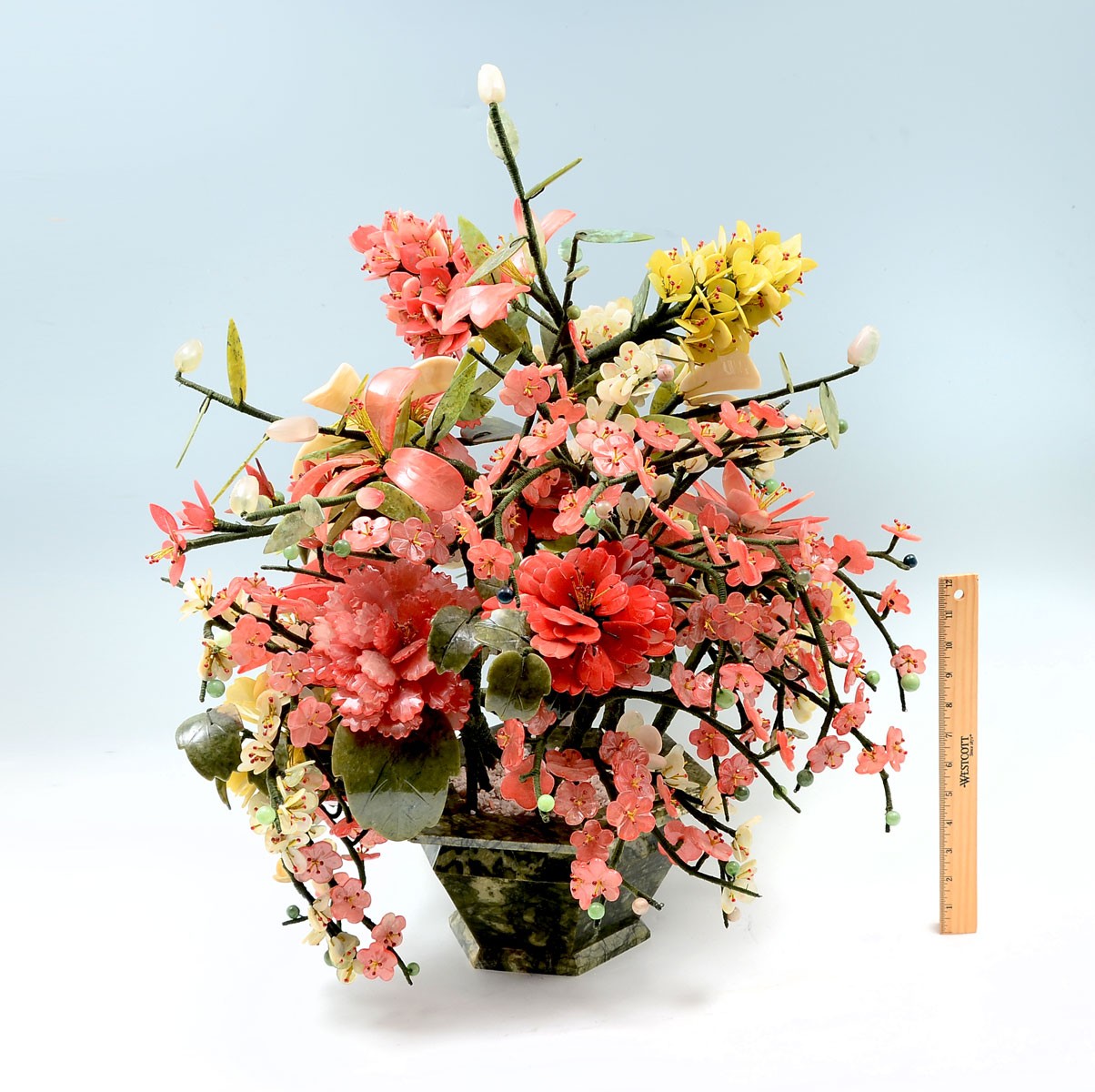 Appraisal: FANTASTIC CHINESE JADE FLORAL BOUQUET Large colorful Chinese jade hardstone