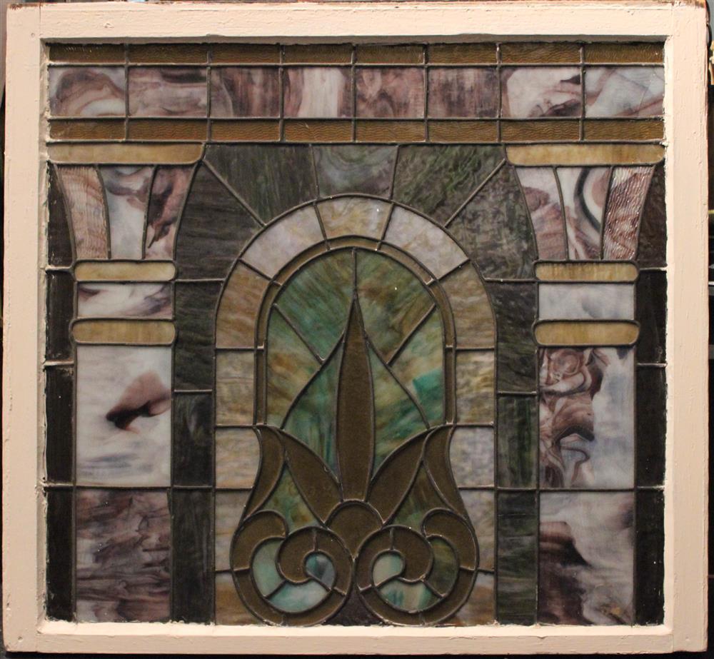 Appraisal: PAIR OF STAINED GLASS PANELS with variegated lavendar and teal