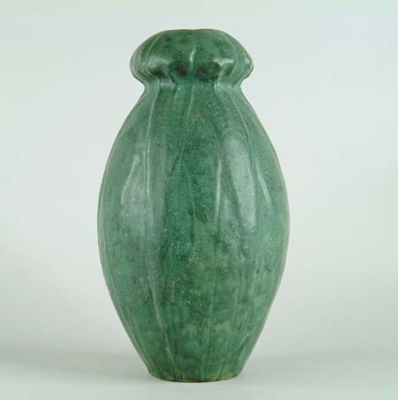 Appraisal: LARGE ART POTTERY VASE Grueby style with green glaze on