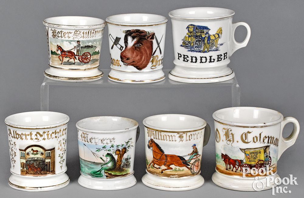 Appraisal: Seven occupational porcelain shaving mugs Collection of seven occupational porcelain