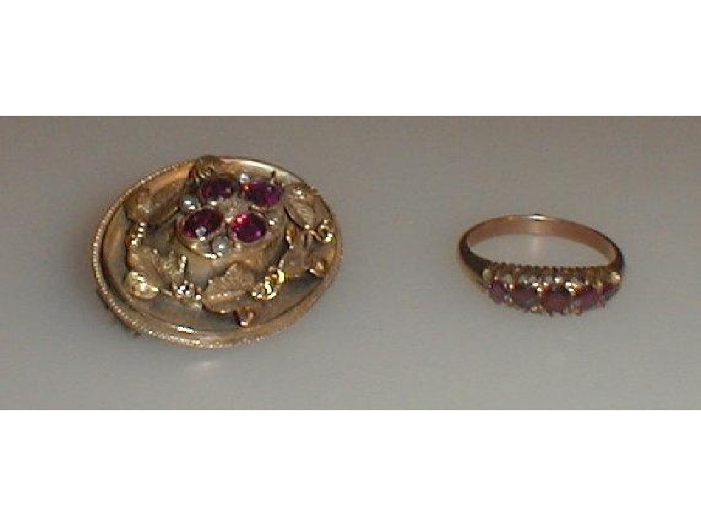 Appraisal: A Victorian rose gold -stone ring set with garnets and