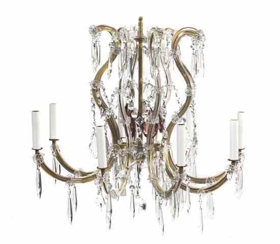 Appraisal: A French Cased Glass Eight-Light Chandelier of cage form hung