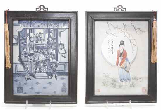 Appraisal: Two Chinese Porcelain Plaques one depicting an interior scene the