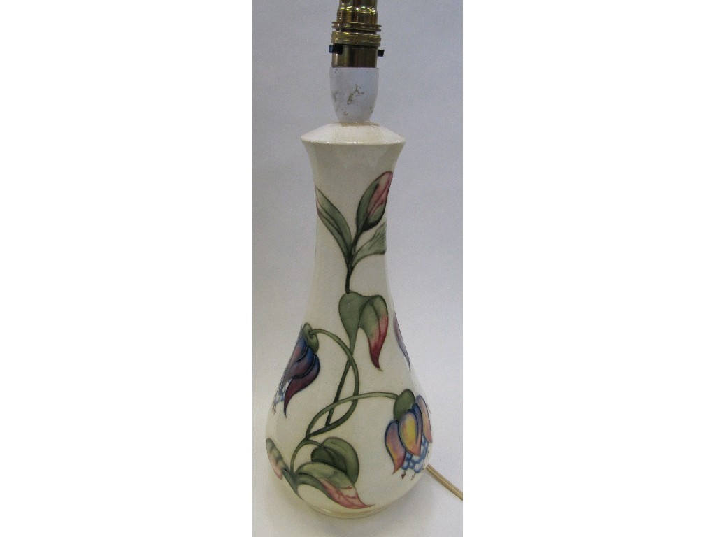 Appraisal: Moorcroft ivory ground lampbase decorated with fuchsias