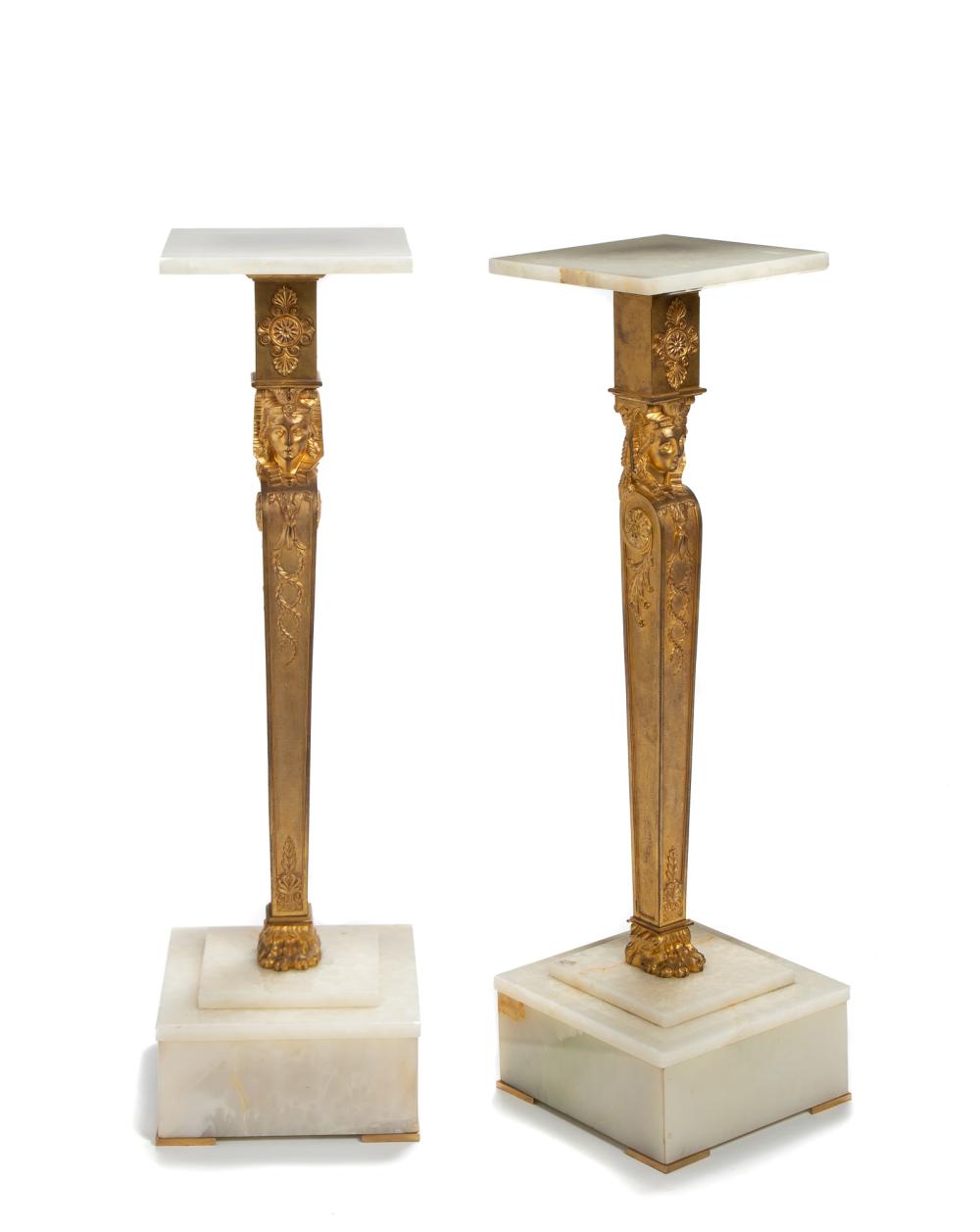 Appraisal: A pair of French Empire-style gilt-bronze and marble pedestals Late