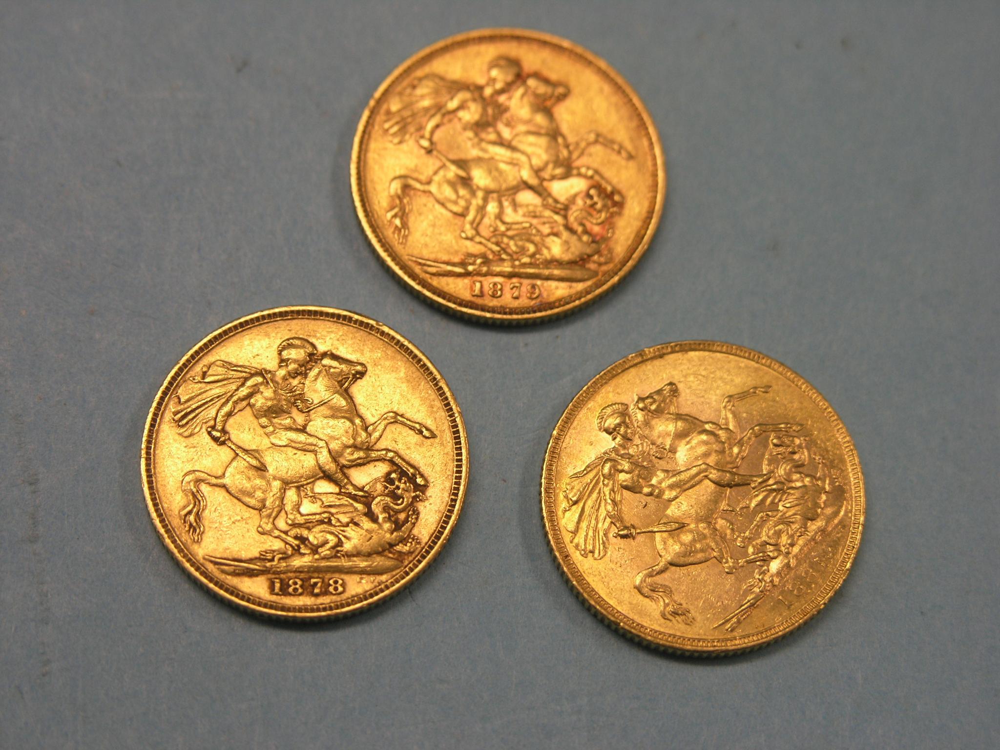 Appraisal: Three Victorian gold Sovereigns Melbourne and Sydney mints