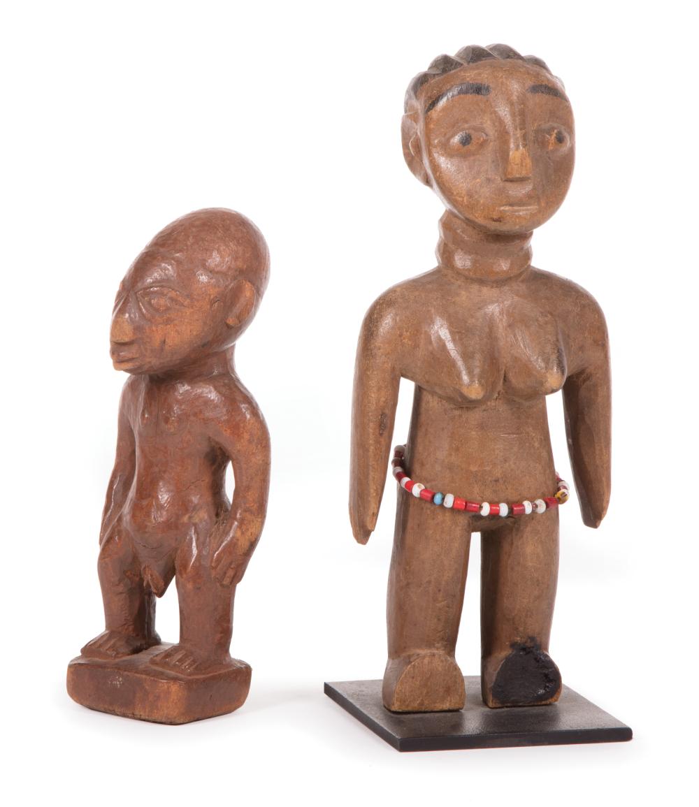 Appraisal: Two African Caved Wood Memorial Figures Fon or Dahomey people