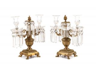 Appraisal: Pair Gilt Bronze and Drop Crystal Girandoles Continental th century