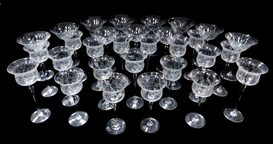 Appraisal: GLASS Thirty pieces of clear cut glass stemware avian and