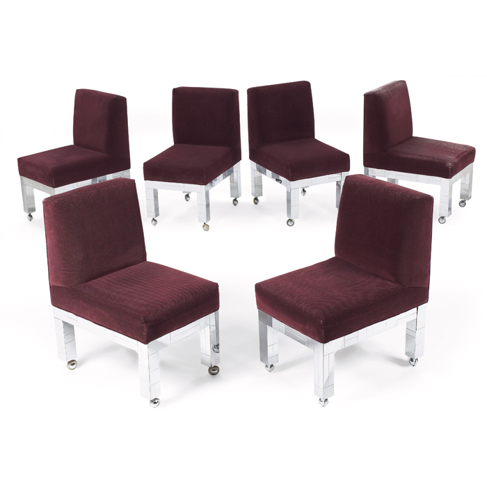 Appraisal: Paul Evans Cityscape dining chairs six USA chrome patchworkbases seats