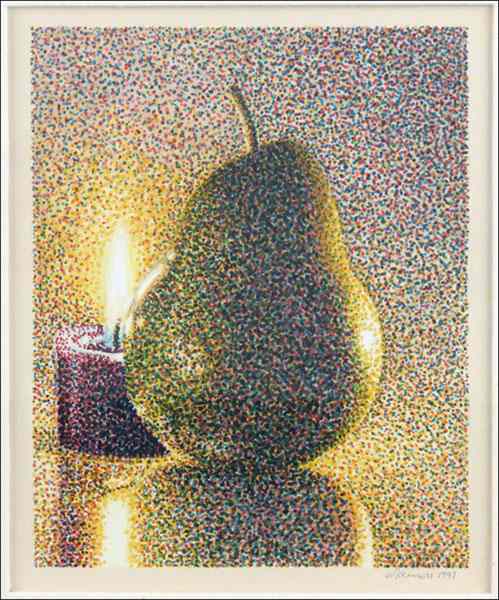 Appraisal: JERRY WILKERSON CONTEMPORARY PEAR AND CANDLE Acrylic on rag board