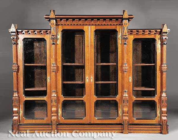 Appraisal: An American Modern Gothic Walnut and Ebonized Bookcase late th