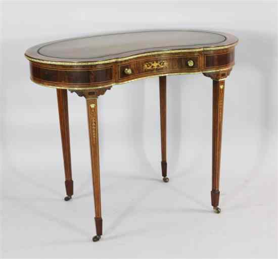 Appraisal: An Edwardian inlaid rosewood and ormolu mounted kidney shaped writing