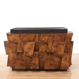 Appraisal: Paul Evans faceted burl wood cabinet Paul Evans faceted burl