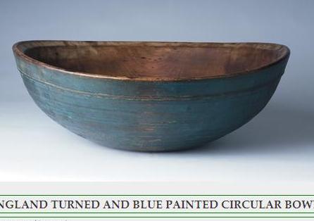 Appraisal: NEW ENGLAND TURNED AND BLUE PAINTED CIRCULAR BOWL Diameter inches